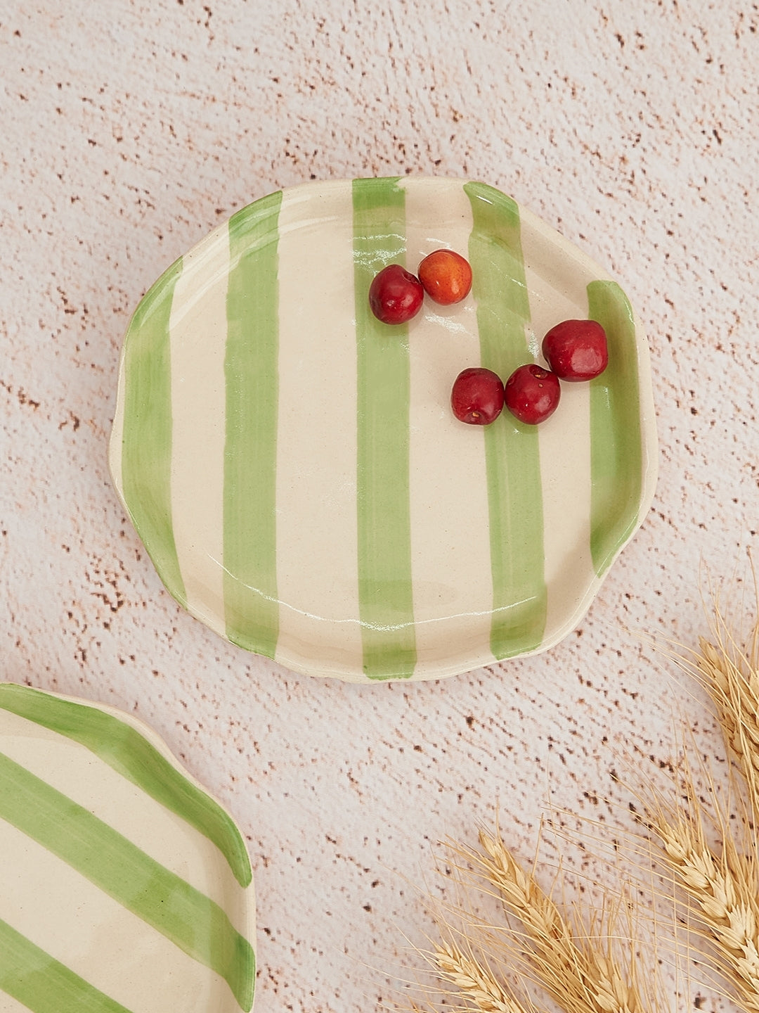 Ceramic Green stripe plate, 6.3x6.3 Inches (Set of 4)