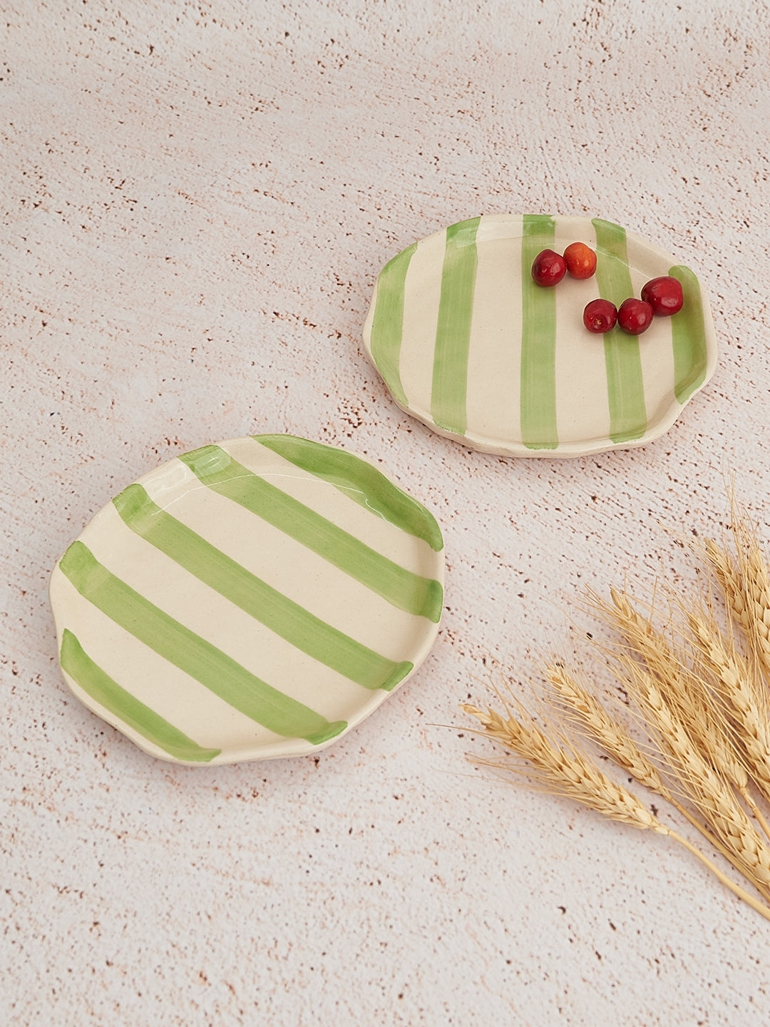 Ceramic Green stripe plate, 6.3x6.3 Inches (Set of 4)