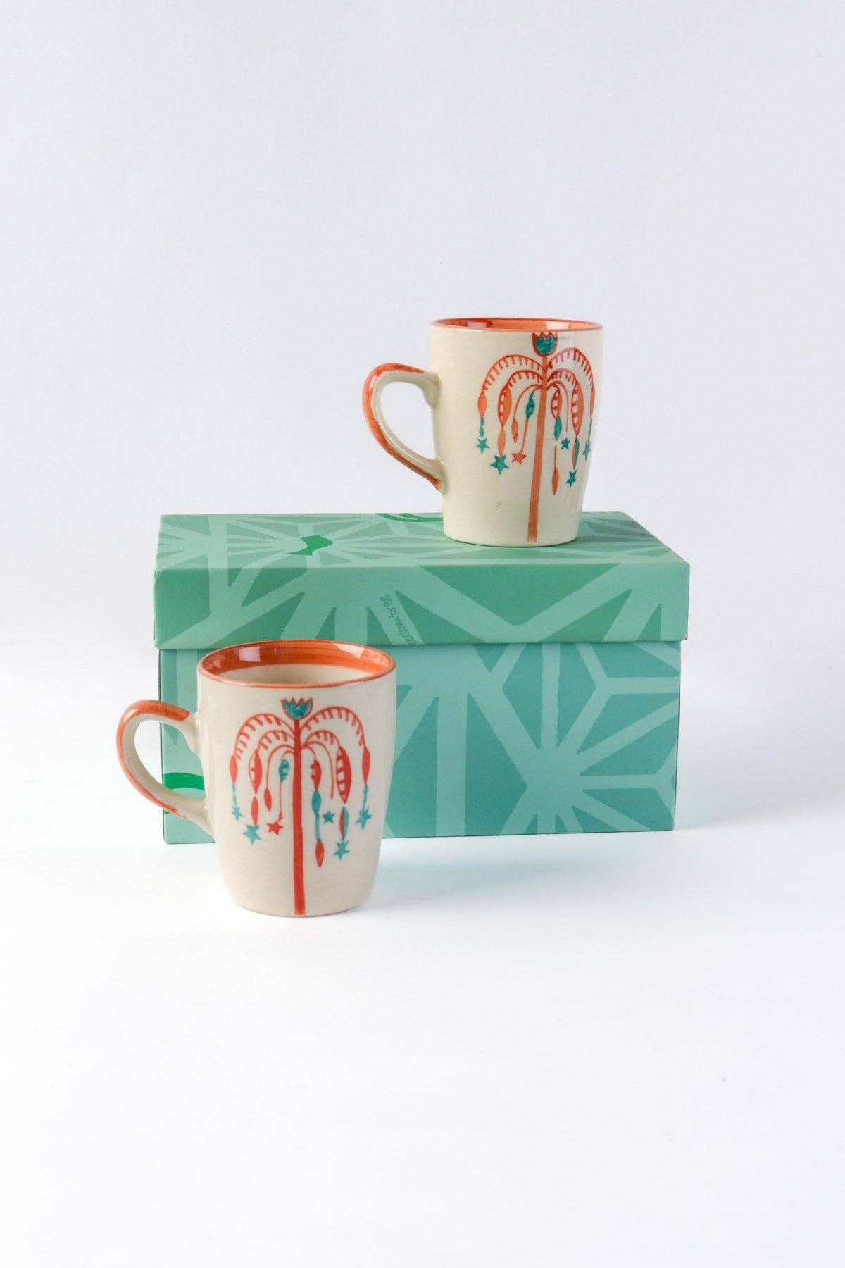 Toddy Palm Coffee Mug | Hand-Painted Stoneware | Set of 2