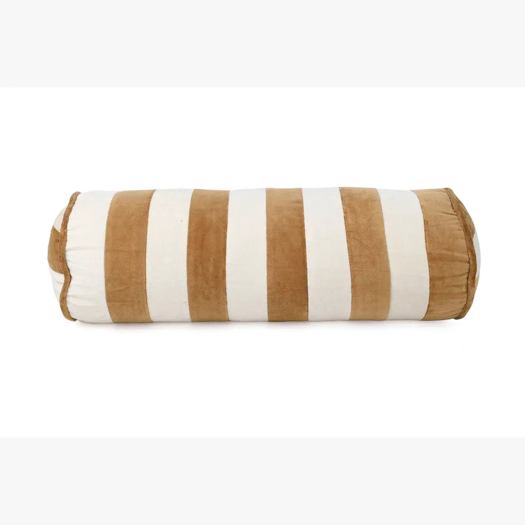 Velvet Stripe bolster Pillow, Clay & Offwhite - 18x7 Inches