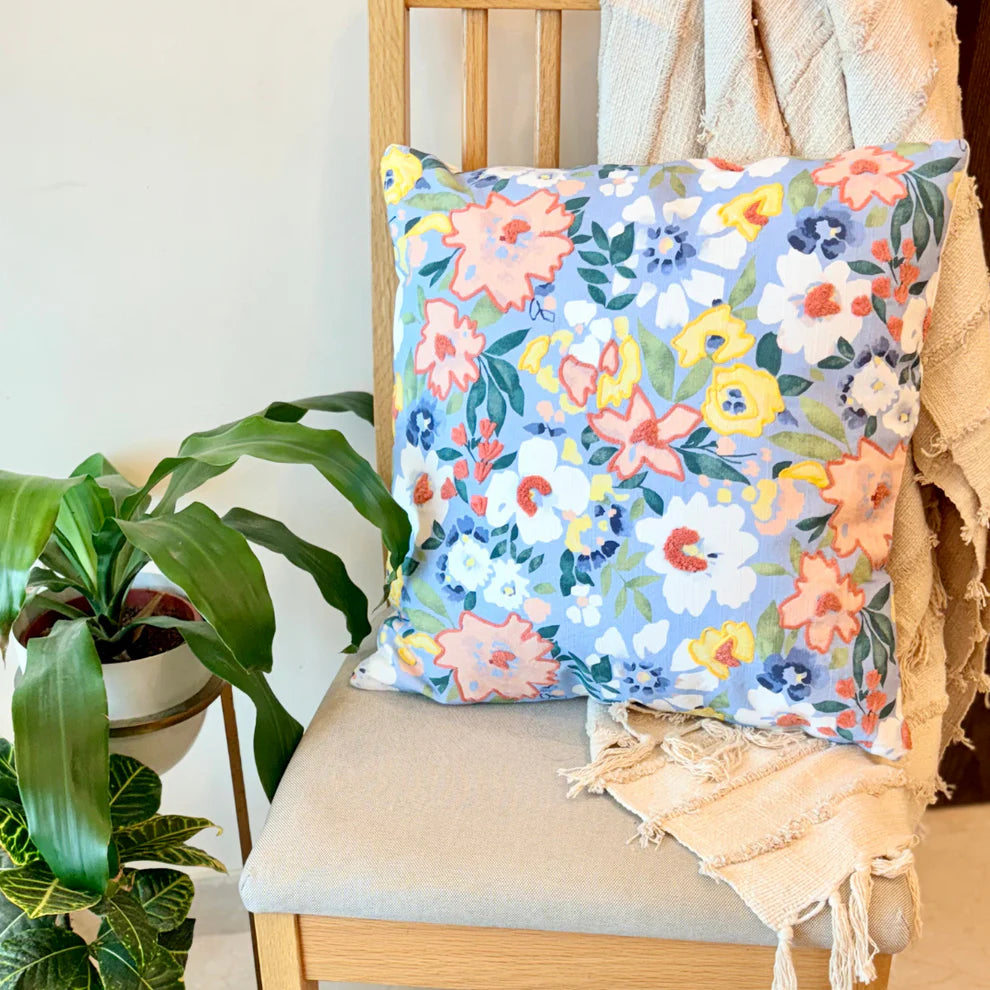Cannes Blue Floral Cushion Cover - 18 x 18 Inches