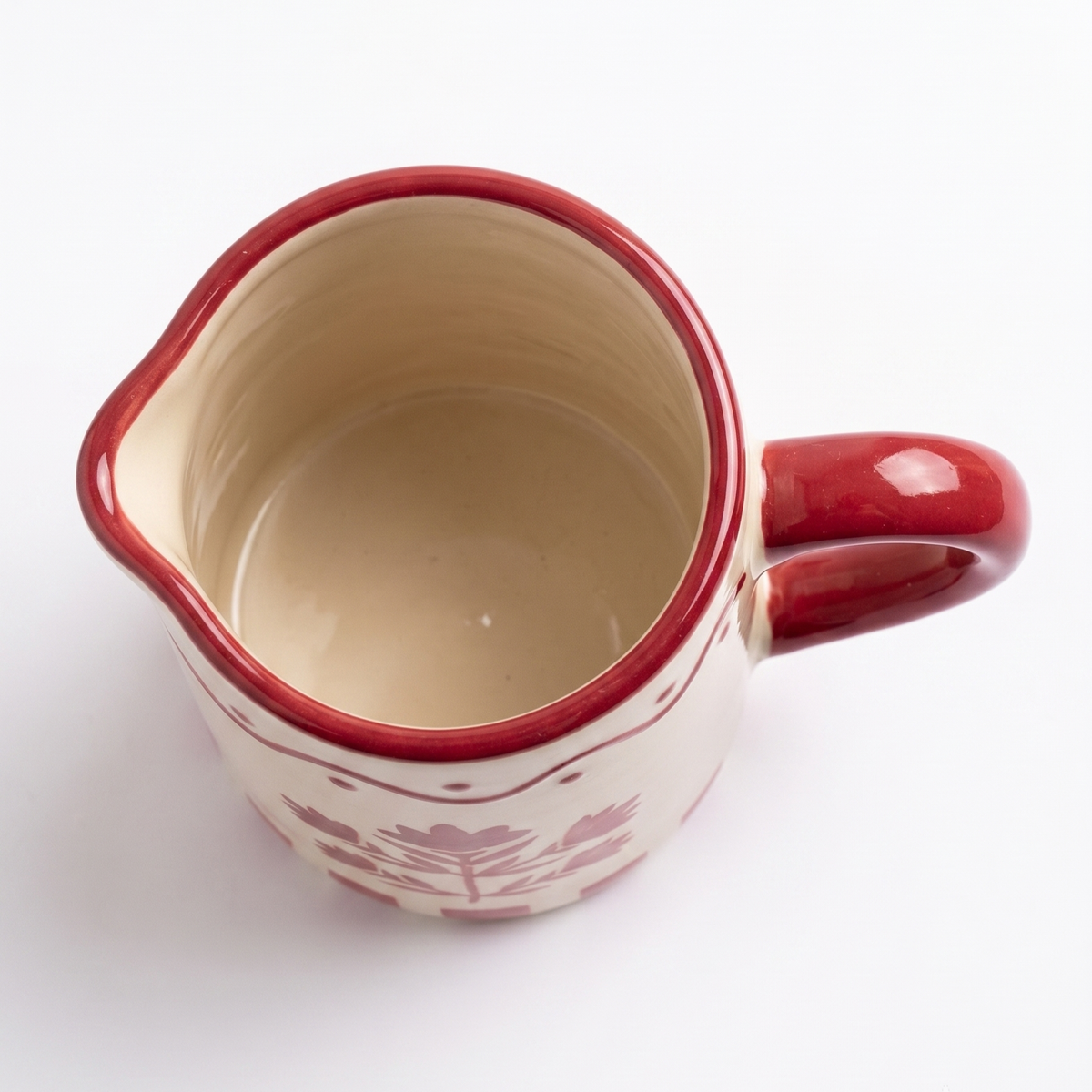 Red Floral Striped Pitcher | Hand-painted Ceramic | 6 Inch