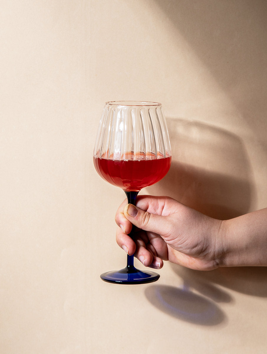 Ribbed Goblet Wine Glass -Blue , 2.5 x 4 x 8 Inches