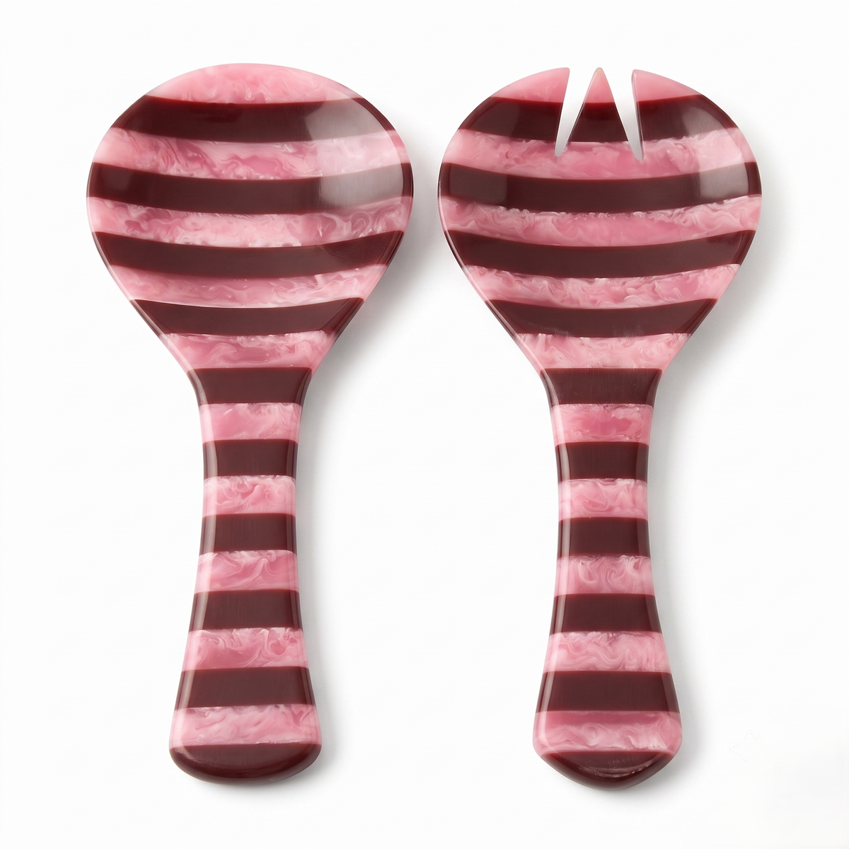 Maroon Striped Salad Server Set | Hand-poured Resin | 9 Inch - Casa Amarosa