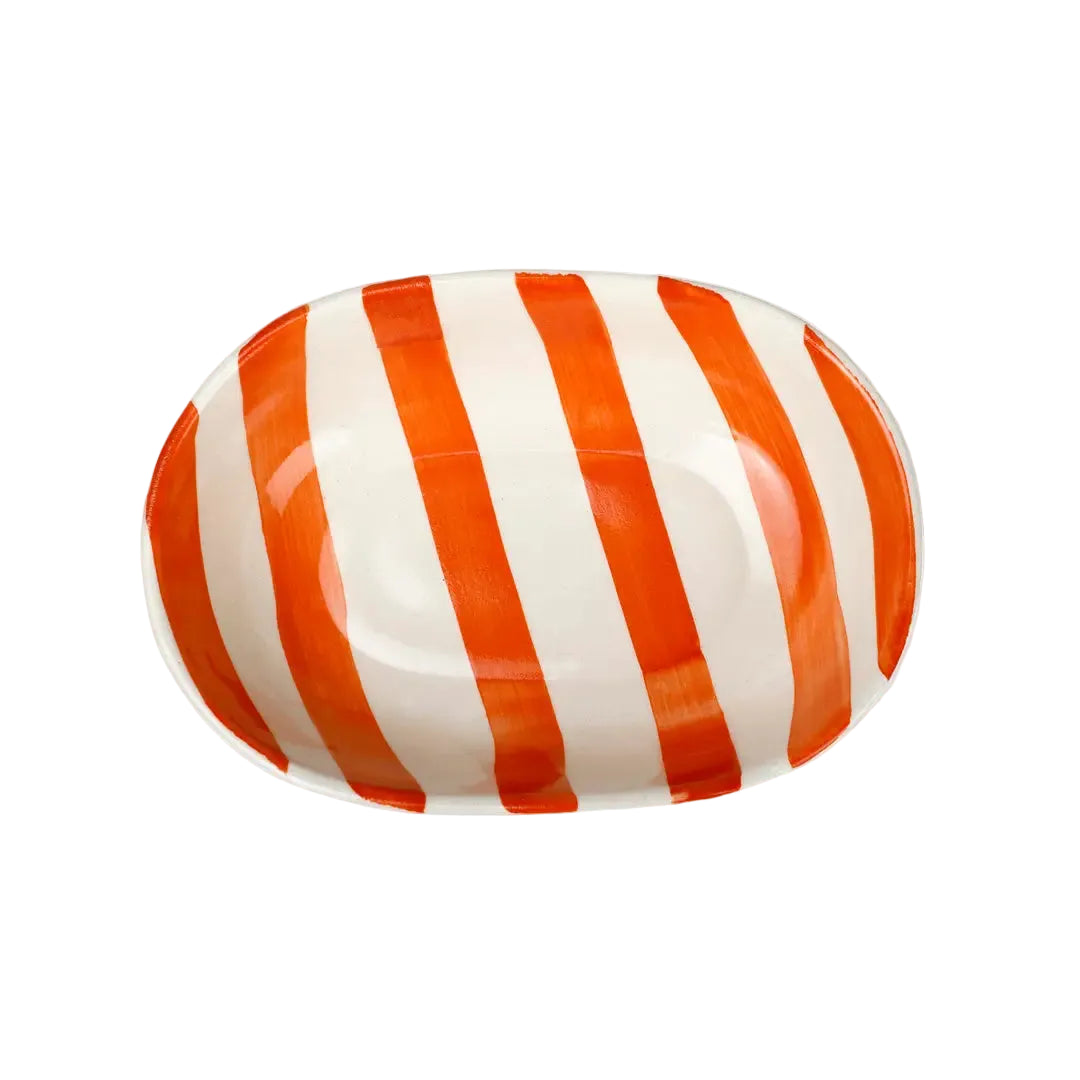 Ceramic stripe Bowl, Orange 7x5x2 Inches (Set of 4)