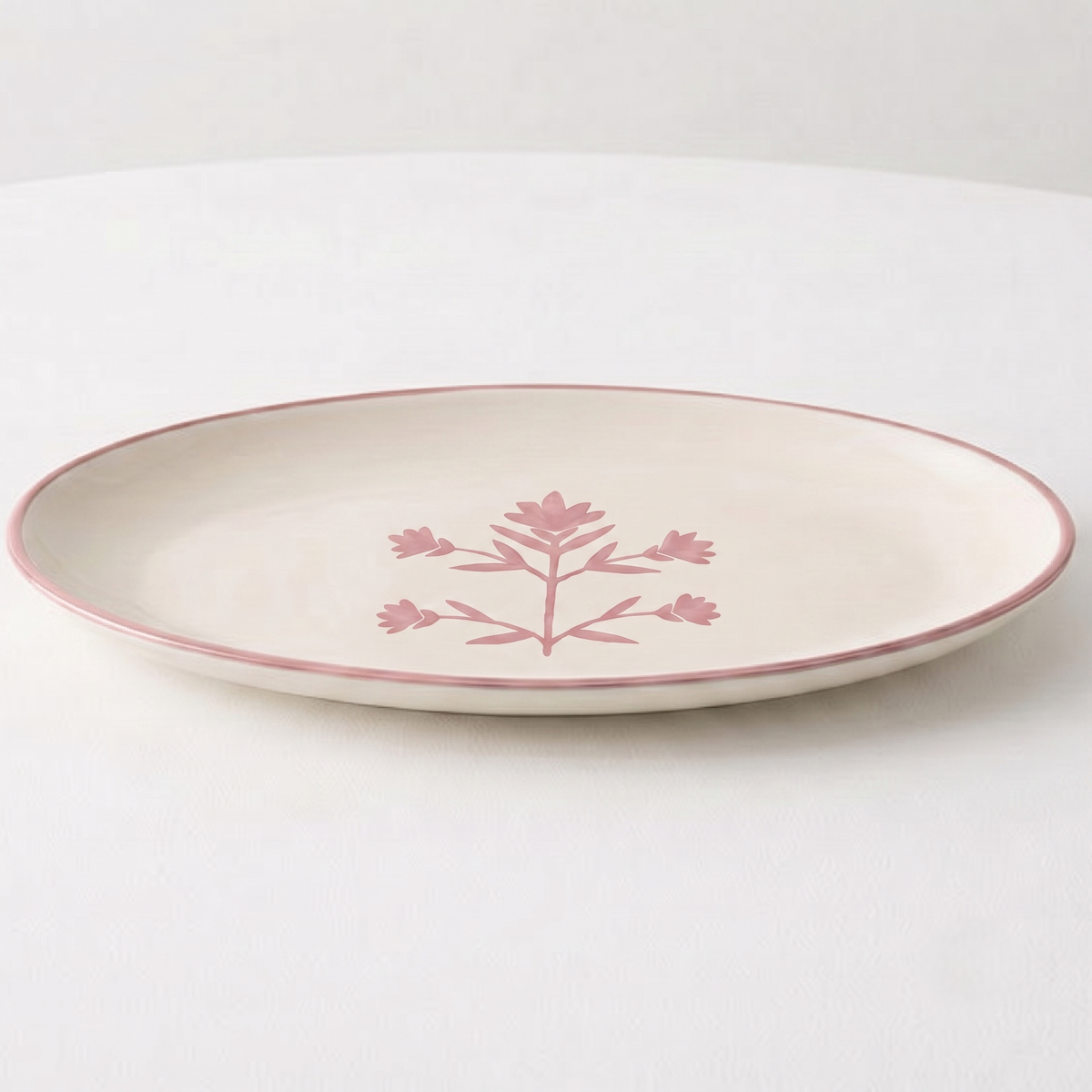 Floral Pink Oval Platter | Hand-crafted Ceramic | 14x7 - Casa Amarosa