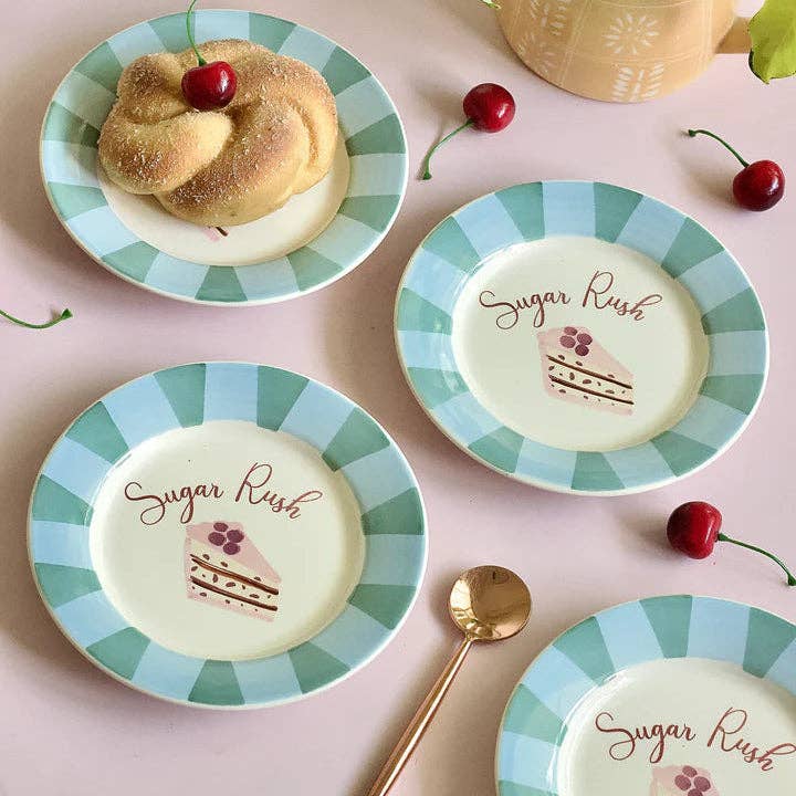 Sugar Rush Dessert Plate | Hand-Painted Ceramic | Set of 4 - Casa Amarosa