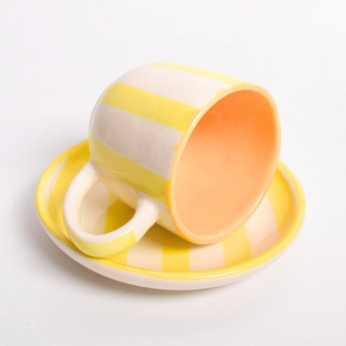 Yellow Stripe Cup & Coaster Set Of 2 | Ceramic | 3 Inch