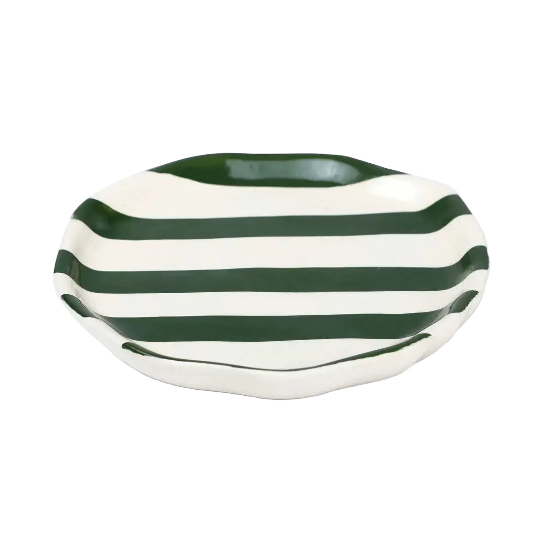 Ceramic Olive Green stripe plate, 6.3x6.3 Inches (Set of 4)