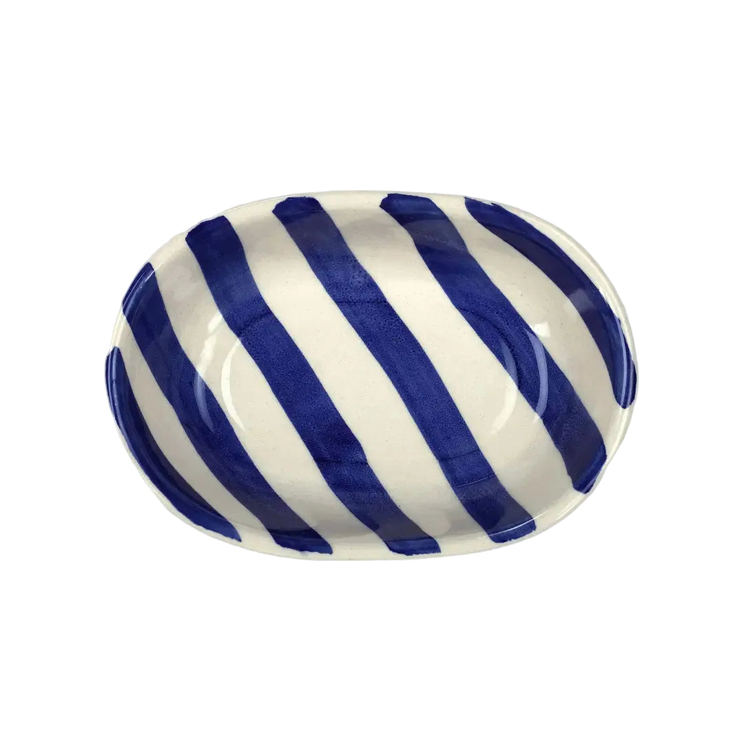 Ceramic stripe Bowl, Blue 7x5x2 Inches