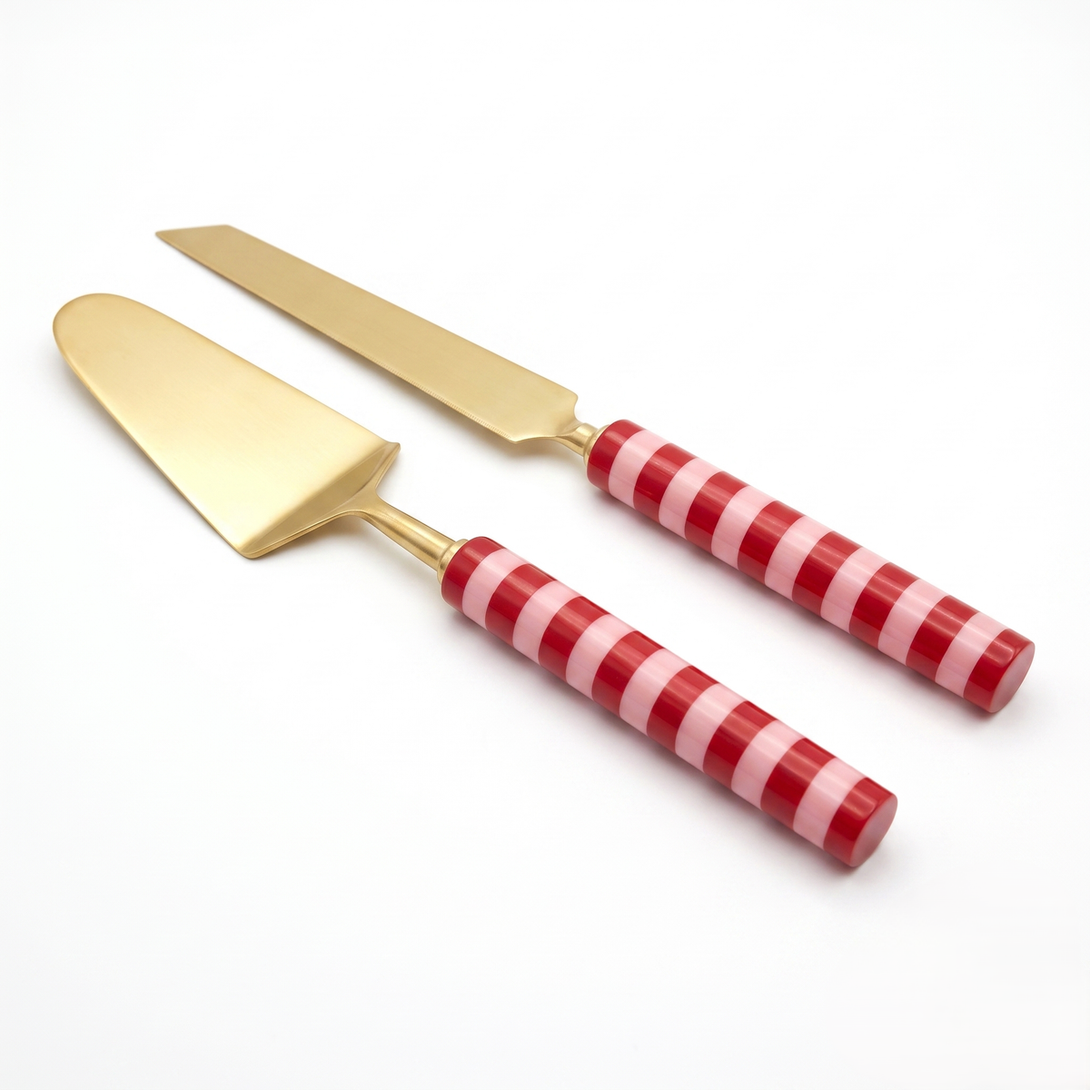 Red & Pink Stripe Cake Knife Set | Resin Handle | Set Of 2