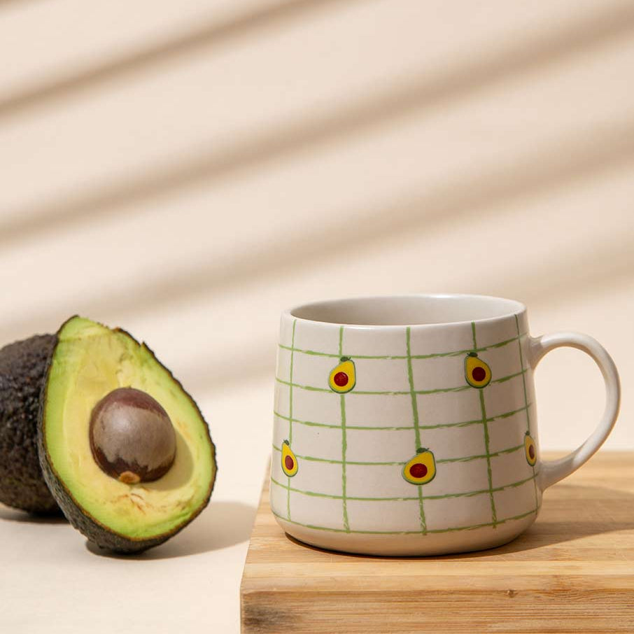 Avocado Checkered Ceramic Mug - 3.5 x 3 Inches , Set of 4