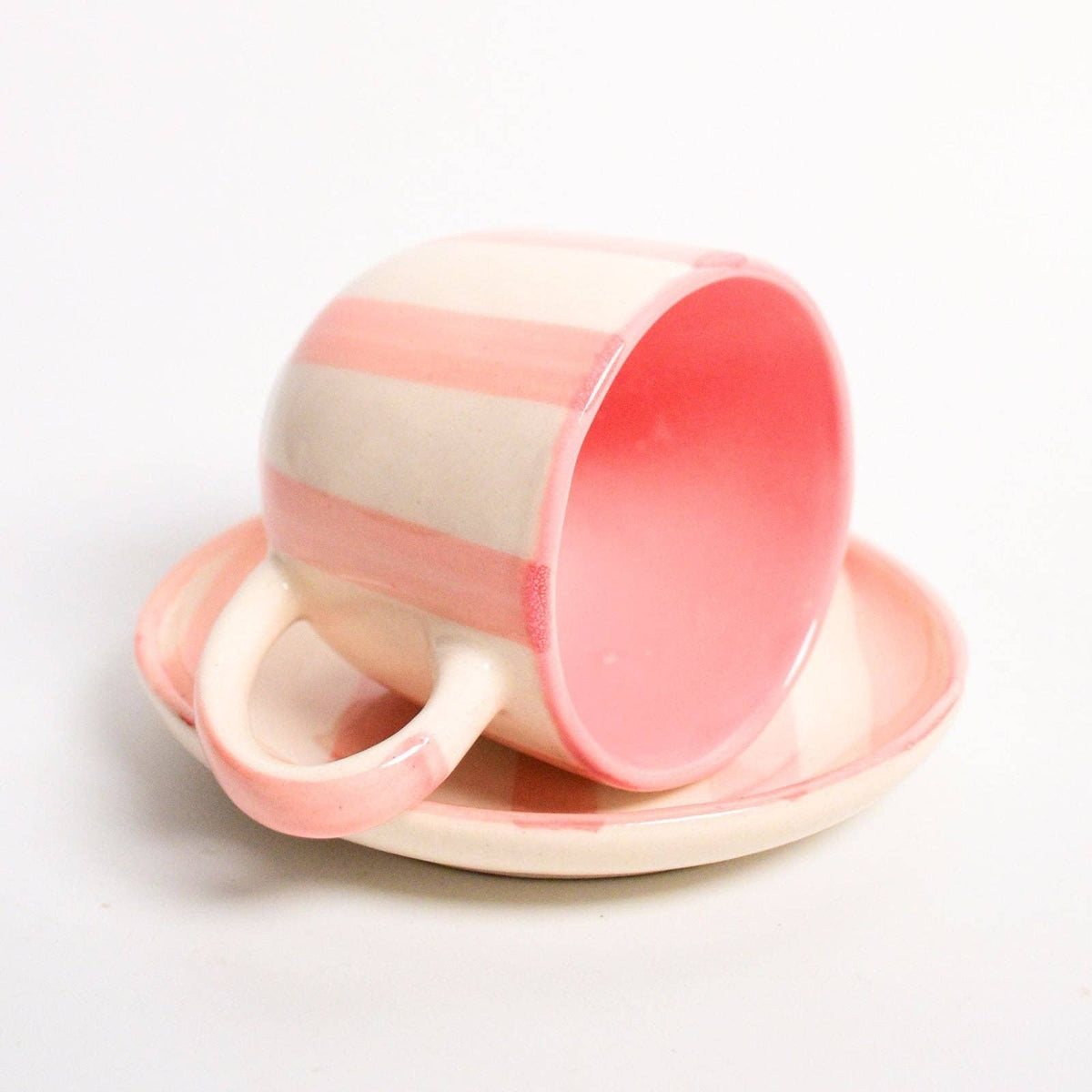 Pink Stripe Cup & Coaster Set Of 2 | Ceramic | 3 Inch