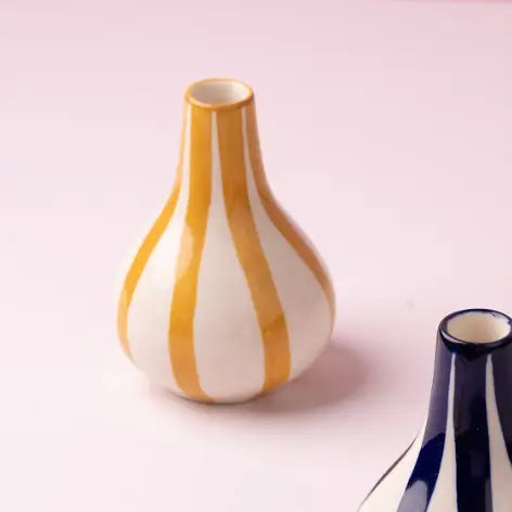 Ceramic Stripe bud vase, Yellow- 3.5 x 3.5 x 4.75 Inches
