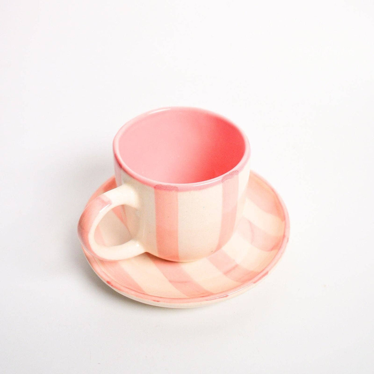 Pink Stripe Cup & Coaster Set Of 2 | Ceramic | 3 Inch