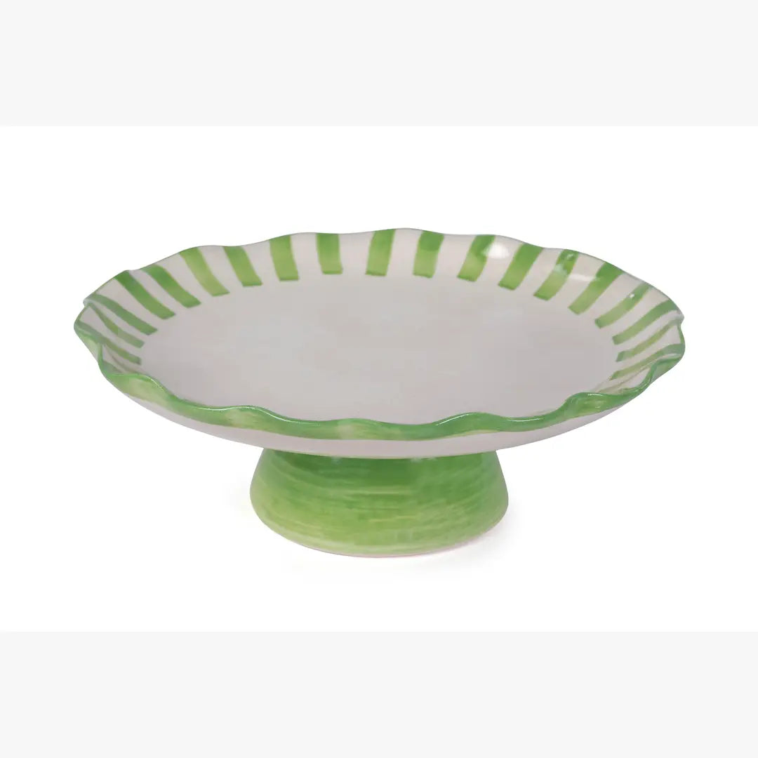 Ceramic Stripe Cake Stand, Green - 10 x 10 x 3.75 Inches