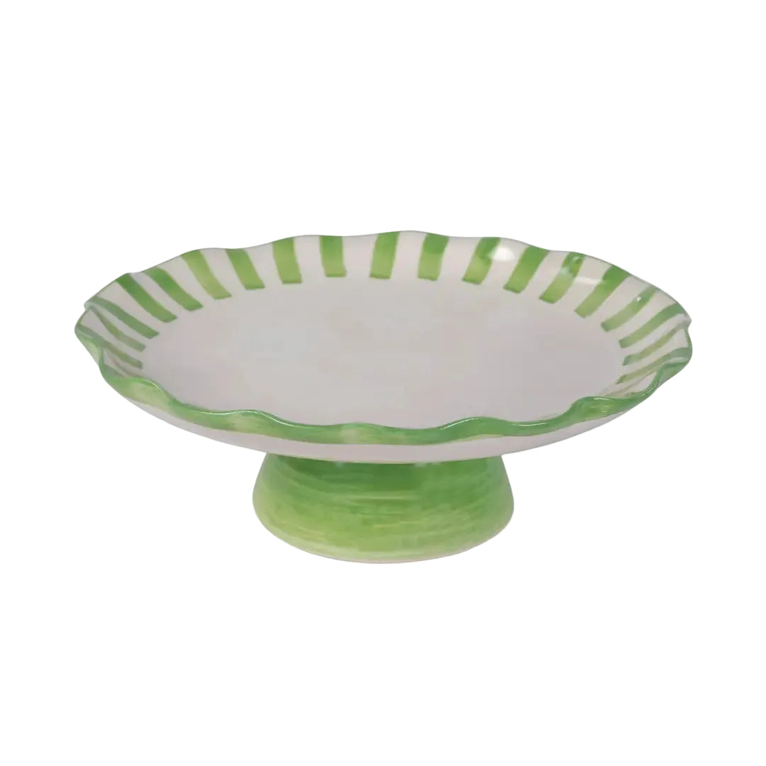 Ceramic Stripe Cake Stand, Green - 10 x 10 x 3.75 Inches