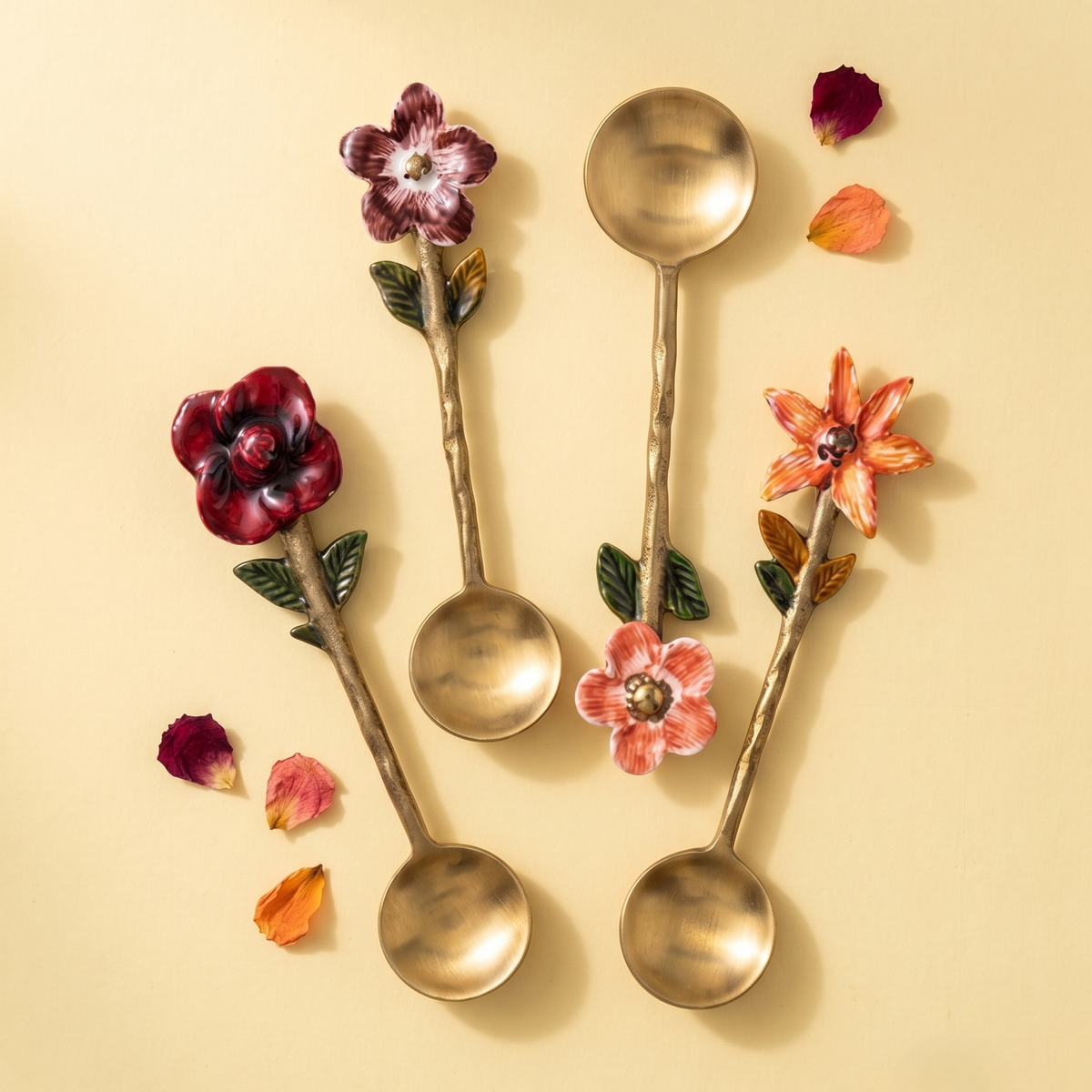 Floral Motif Teaspoon Set | Stainless Steel Spoons | 5 Inch | Set of 4
