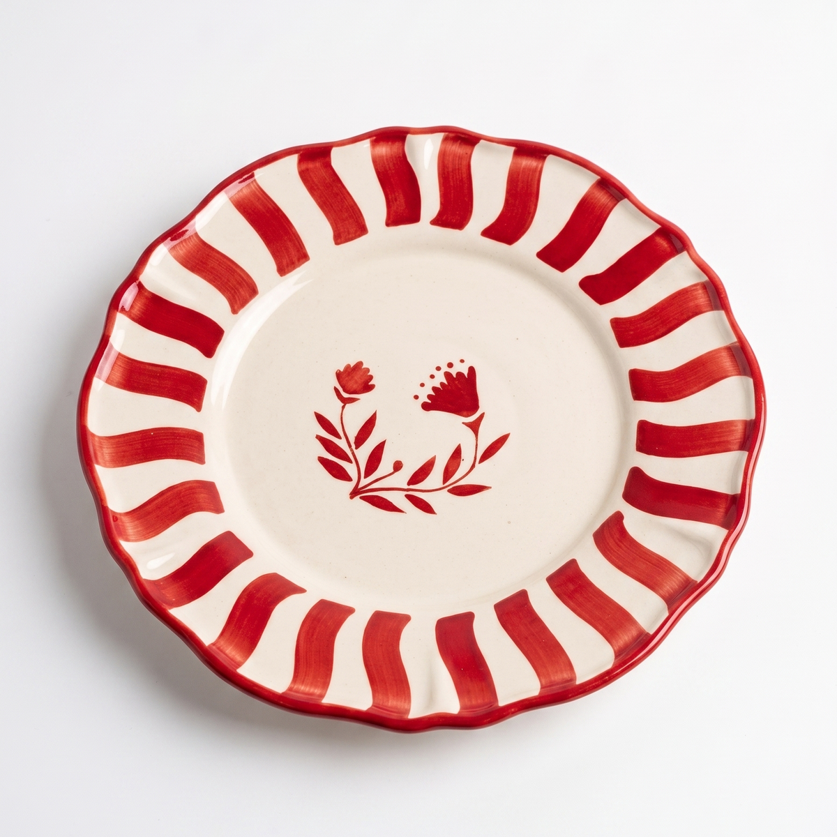 Striped Red Floral Dinner Plate | Hand-crafted Ceramic - Casa Amarosa