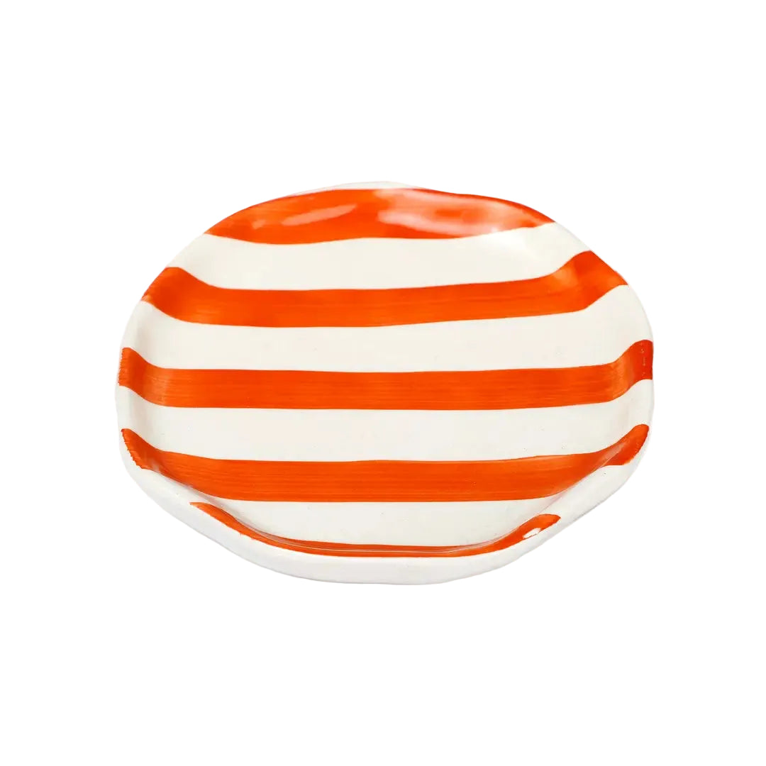 Ceramic Orange stripe plate, 6.3x6.3 Inches (Set of 4)