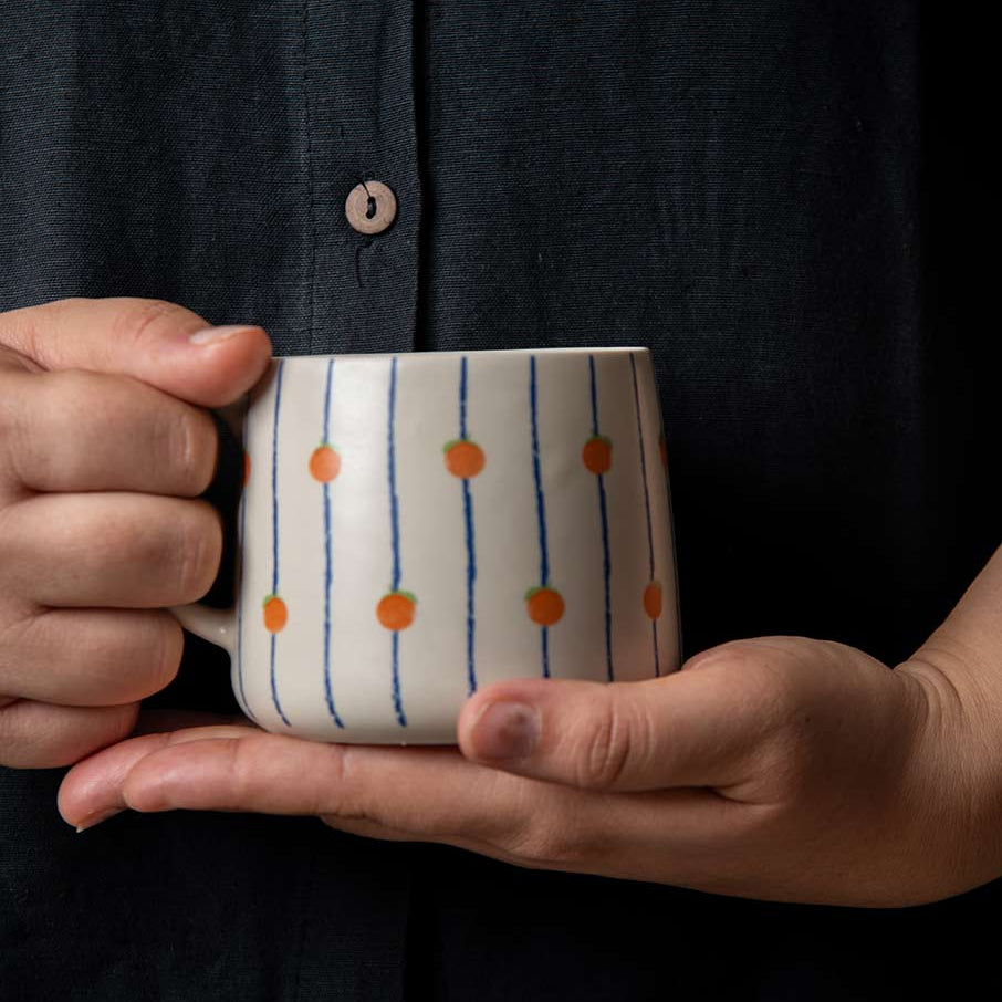 Orange Striped Ceramic Mug - 3.5 x 3 Inches , Set of 4