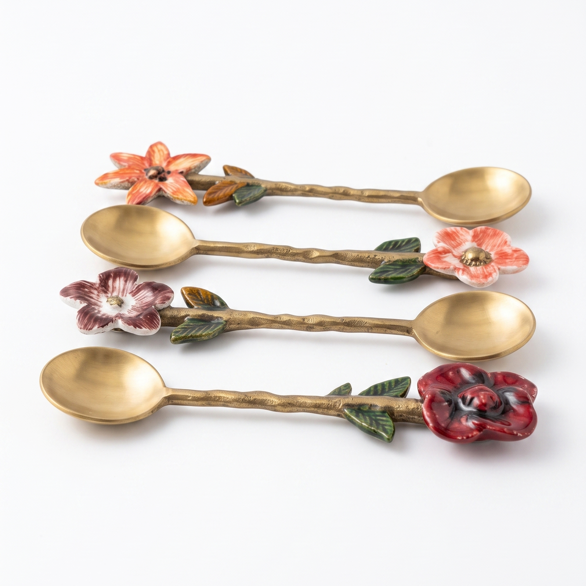 Floral Motif Teaspoon Set | Stainless Steel Spoons | 5 Inch | Set of 4
