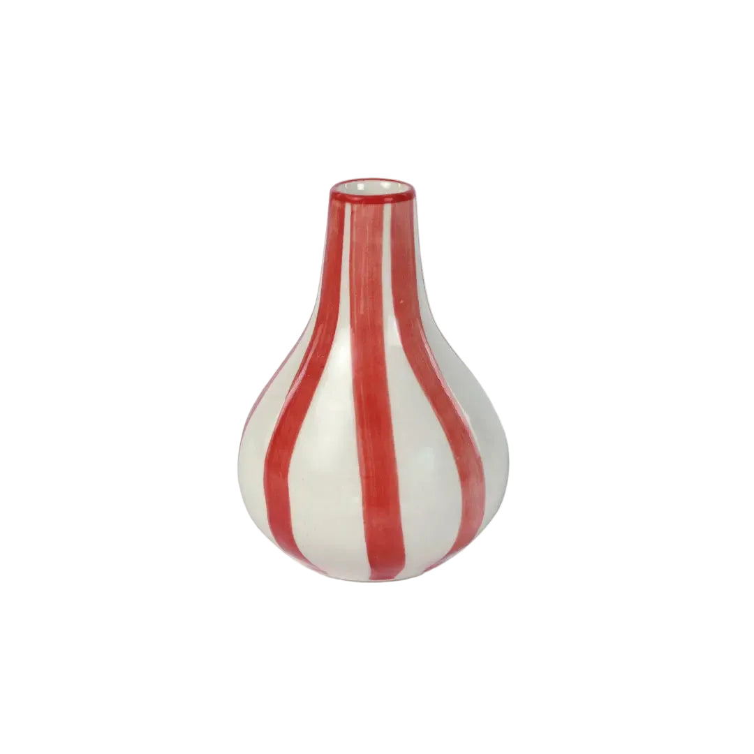 Ceramic Stripe bud vase, Red- 3.5 x 3.5 x 4.75 Inches , Set of 2