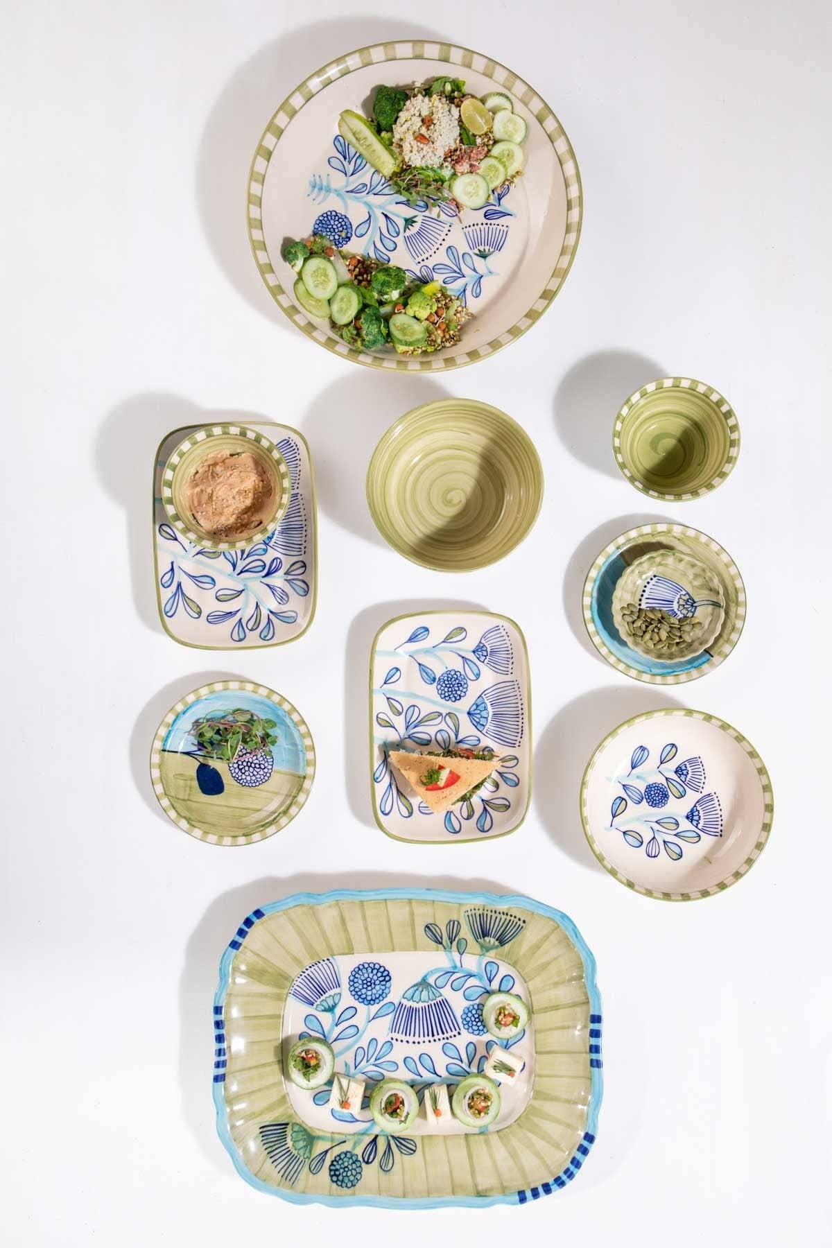Blue Green Rain Tree Rectangular Platter | Hand-Painted | 13x10 IN