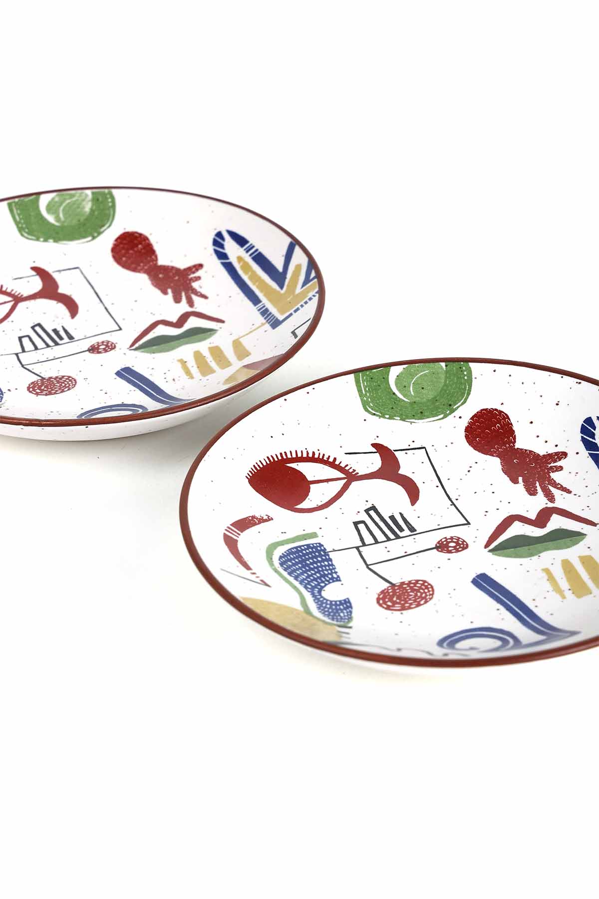 Multi-Color Face to Face Snack Plate | Ceramic | Set Of 2