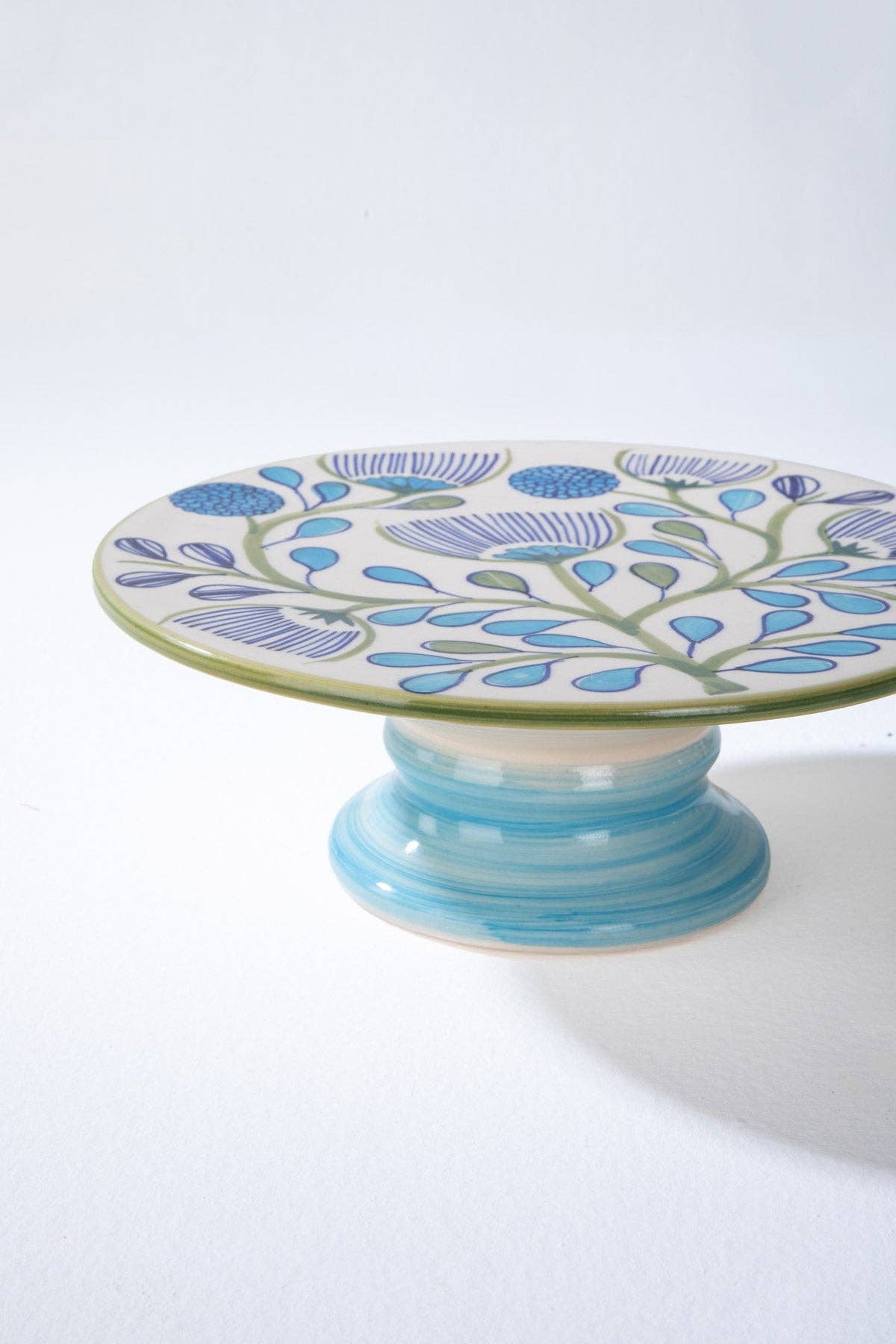 Liberty Blue Ceramic Cake Stand | Handcrafted | 10x10x4 In