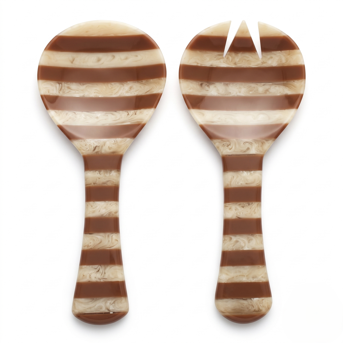 Brown Striped Salad Server Set | Hand-poured Resin | 9 Inch - Casa Amarosa