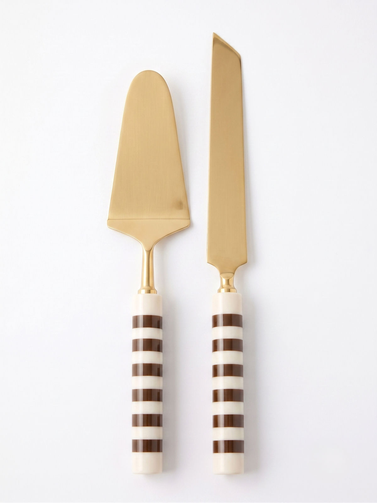 White & Brown Stripe Cake Knife Set | Set Of 2 - Casa Amarosa