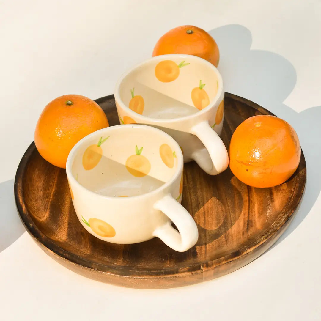 Artisan Ceramic Mug - Orange, 3 Inches - Set of 2