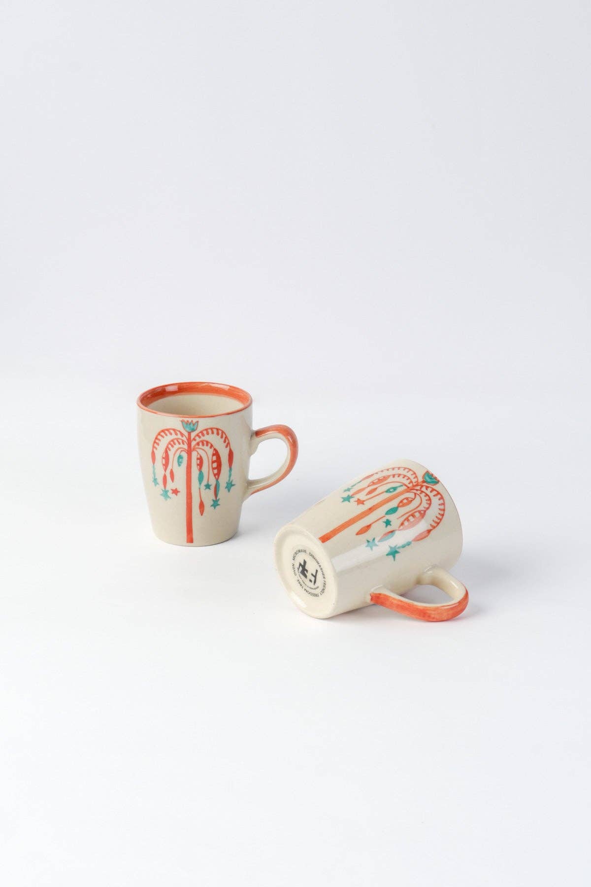 Toddy Palm Coffee Mug | Hand-Painted Stoneware | Set of 2