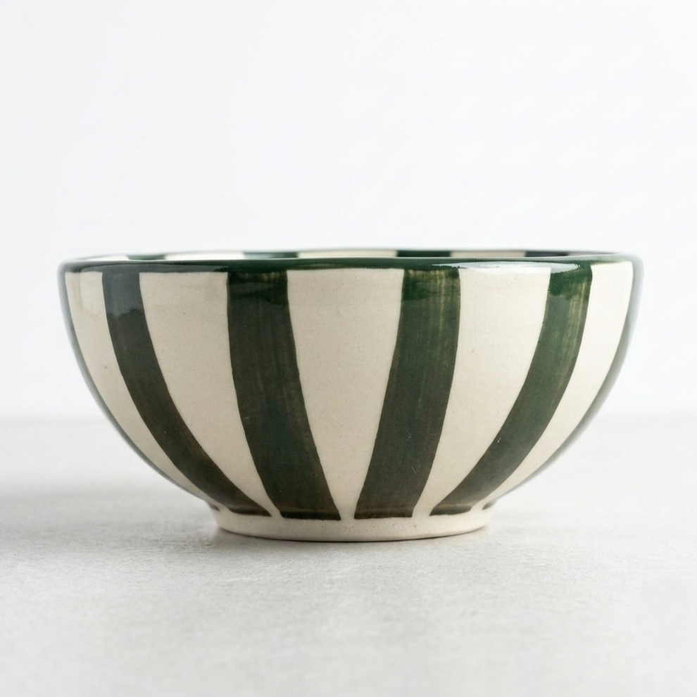 Striped Green Floral Serving Bowl | Set Of 2