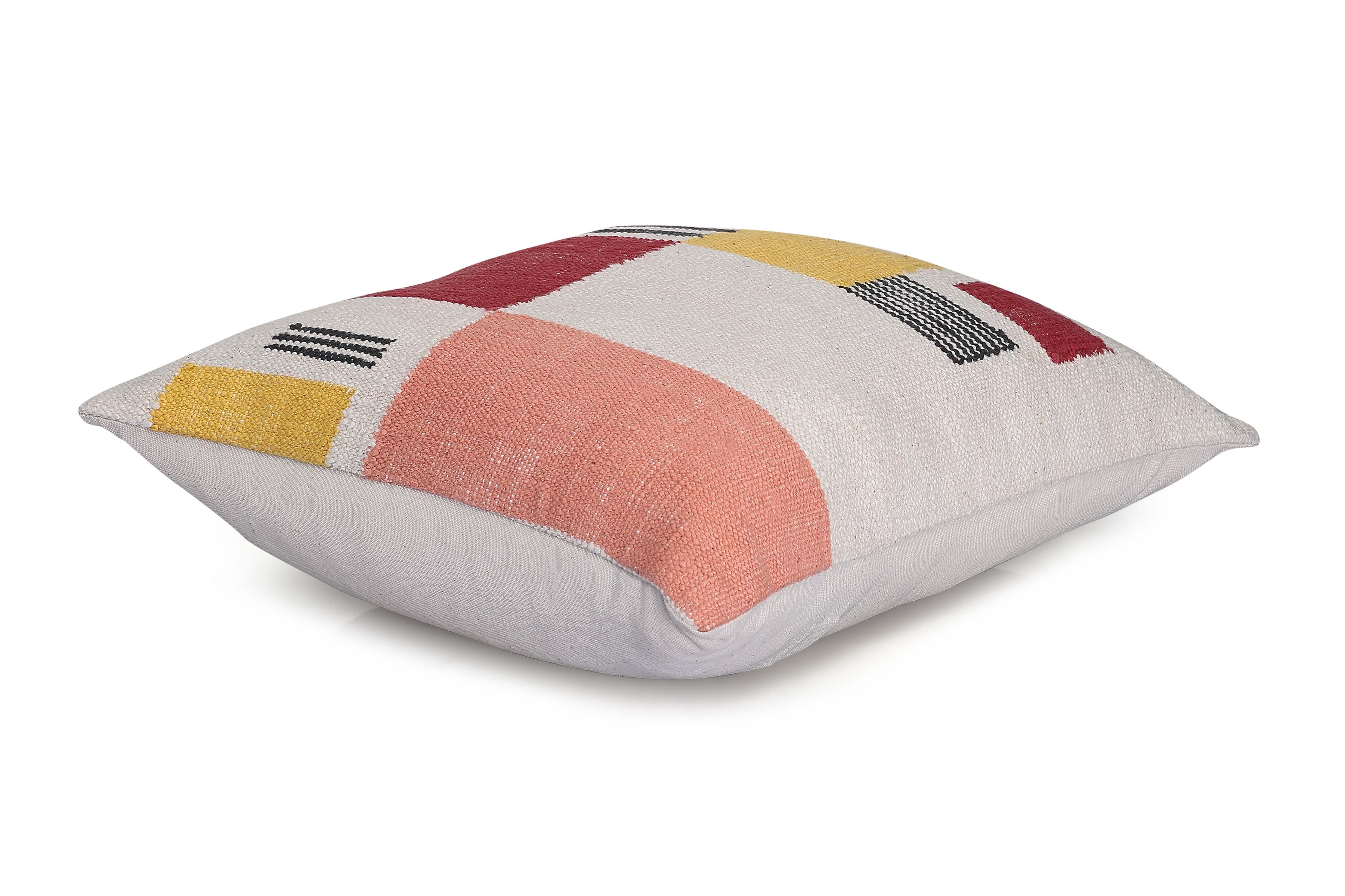 Rekha Handwoven Geometric Pillow, Pink & Wine- 18x18 Inch