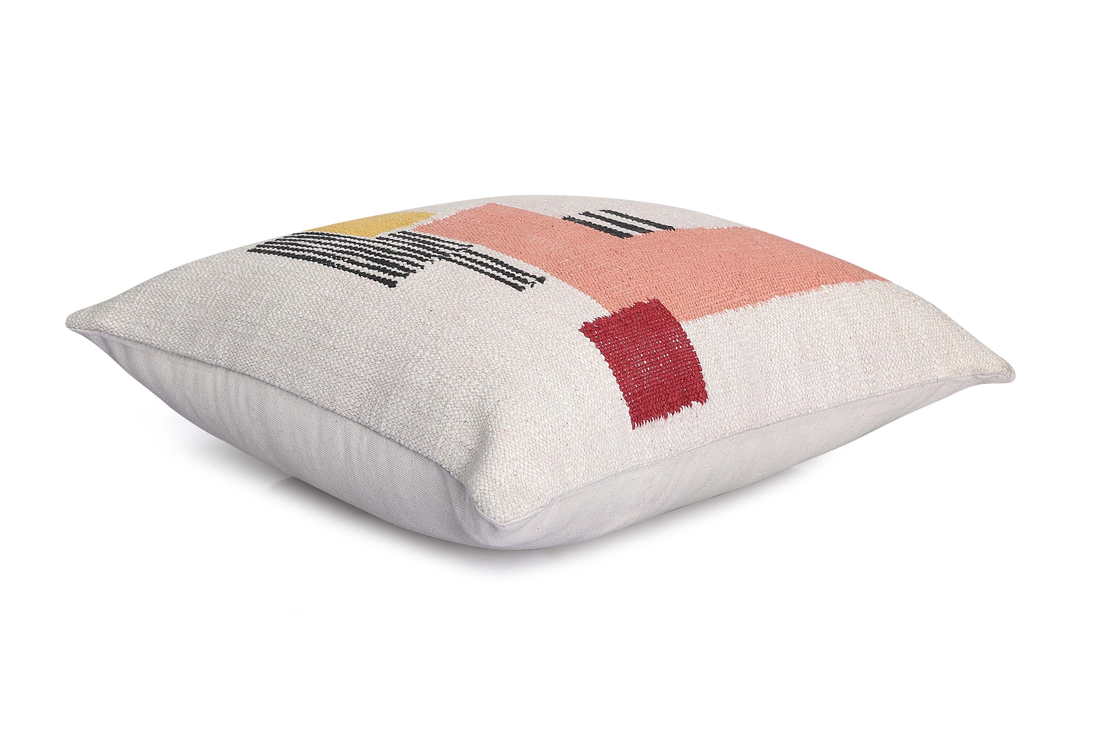 Rani Handwoven Patch Pillow, Pink - 18x18 Inch