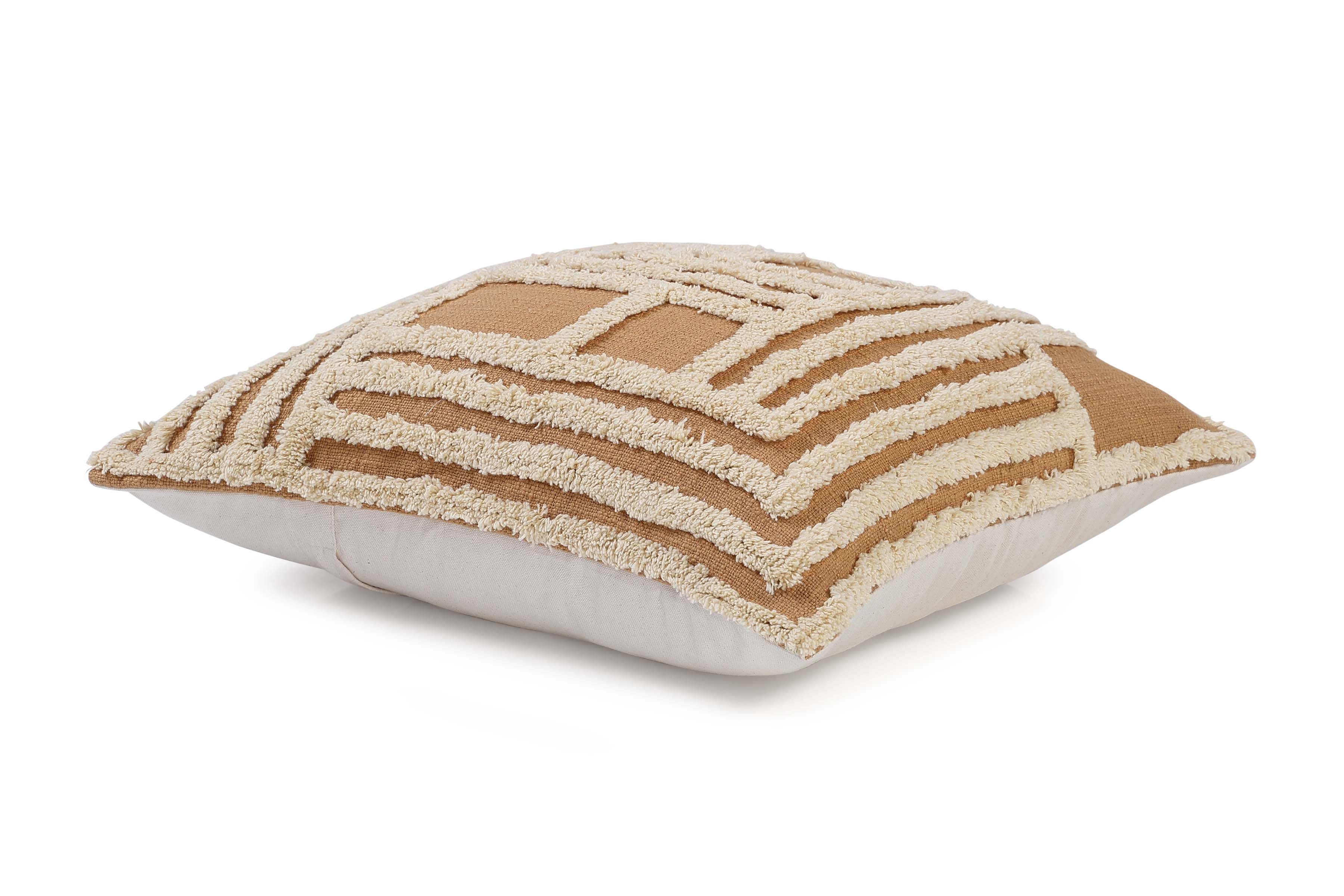 Rekha Cross Tufted Pillow, Clay- 18x18 Inch