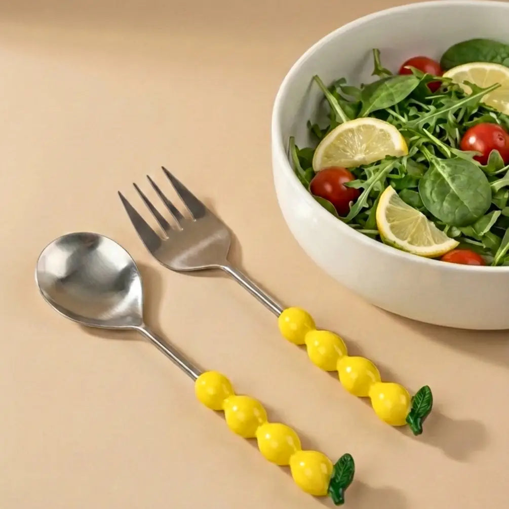 Salad Server with Lemon Handle, (Set of 2 ) - 9.5x3 Inches