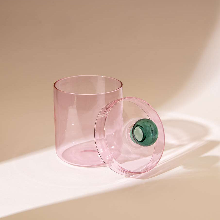 Aurora Glass Jar - Pink , 5.3x 4 Inches (Set of 2)