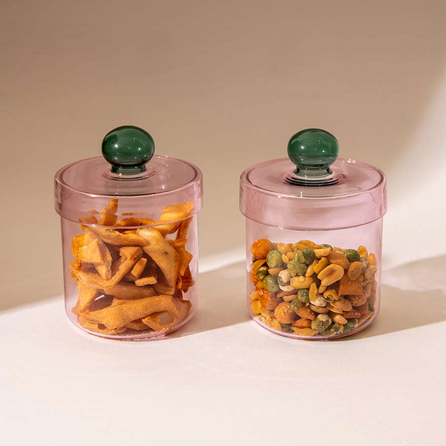 Aurora Glass Jar - Pink , 5.3x 4 Inches (Set of 2)