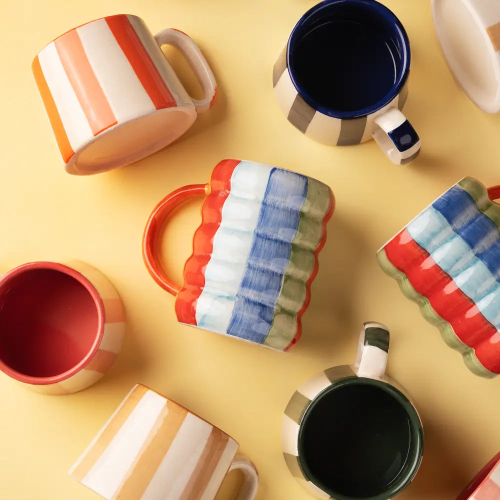 Ceramic Multistripe  Coffee cup, Multi - 2.5 x 4 Inches