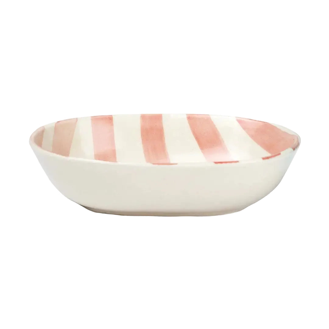 Ceramic stripe Bowl, Pink 7x5x2 Inches (Set of 4)