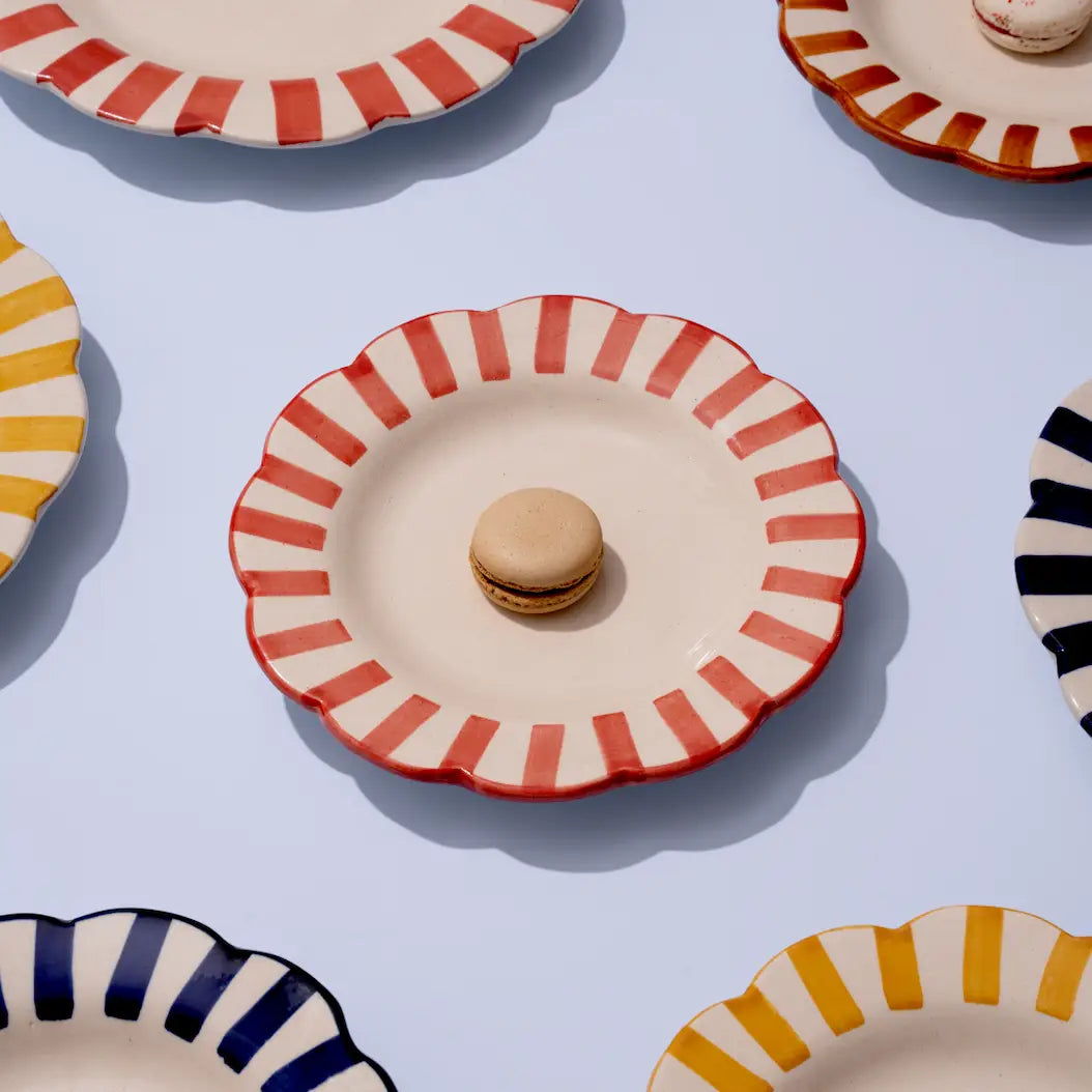 Ceramic Stripe Dinner Plate, Red- 10 x 10 x 1.25 Inches
