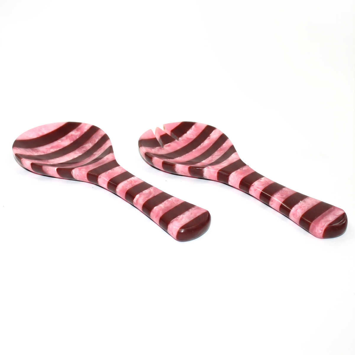 Maroon Striped Salad Server Set | Hand-poured Resin | 9 Inch