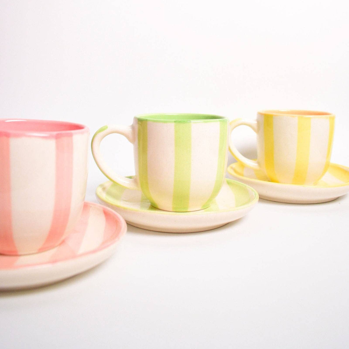 Green Stripe Cup & Coaster Set of 2 | Ceramic | 3 Inch