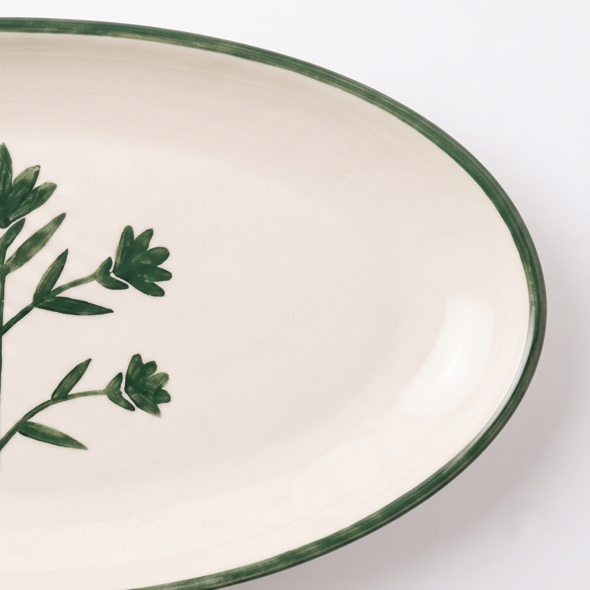 Floral Olive Oval Platter | Hand-crafted Ceramic | 14x7 | Set Of 2
