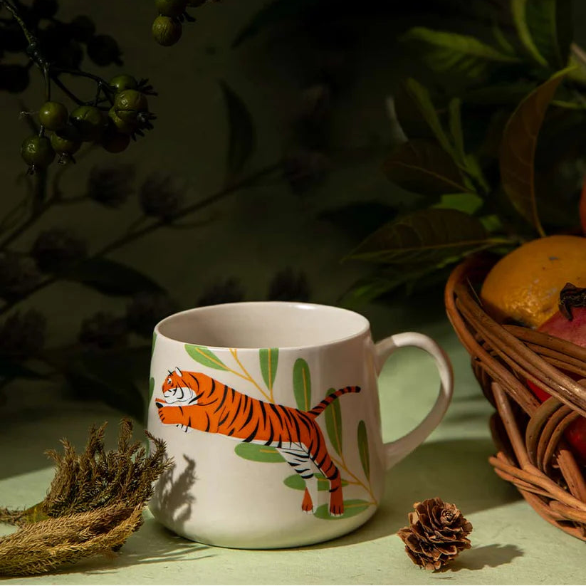 Hand-Painted Ceramic Coffee Mug – Tiger Print, 10 oz