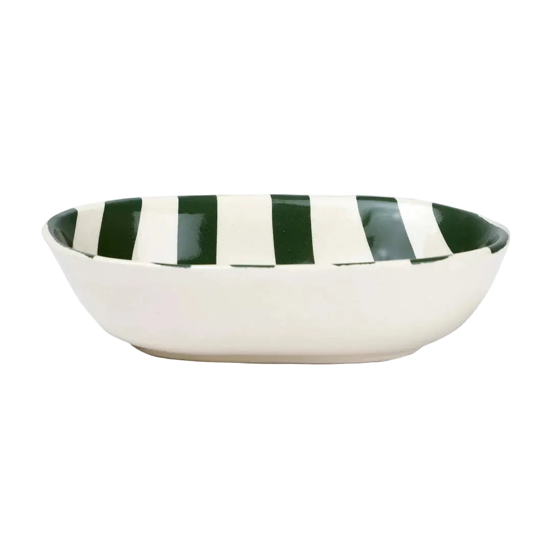 Ceramic stripe Bowl, Olive Green 7x5x2 Inches (Set of 4)