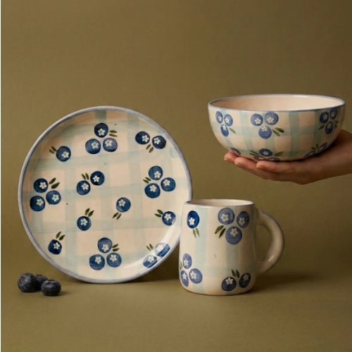 Blueberry Checkered Ceramic Plate (Set of 2)